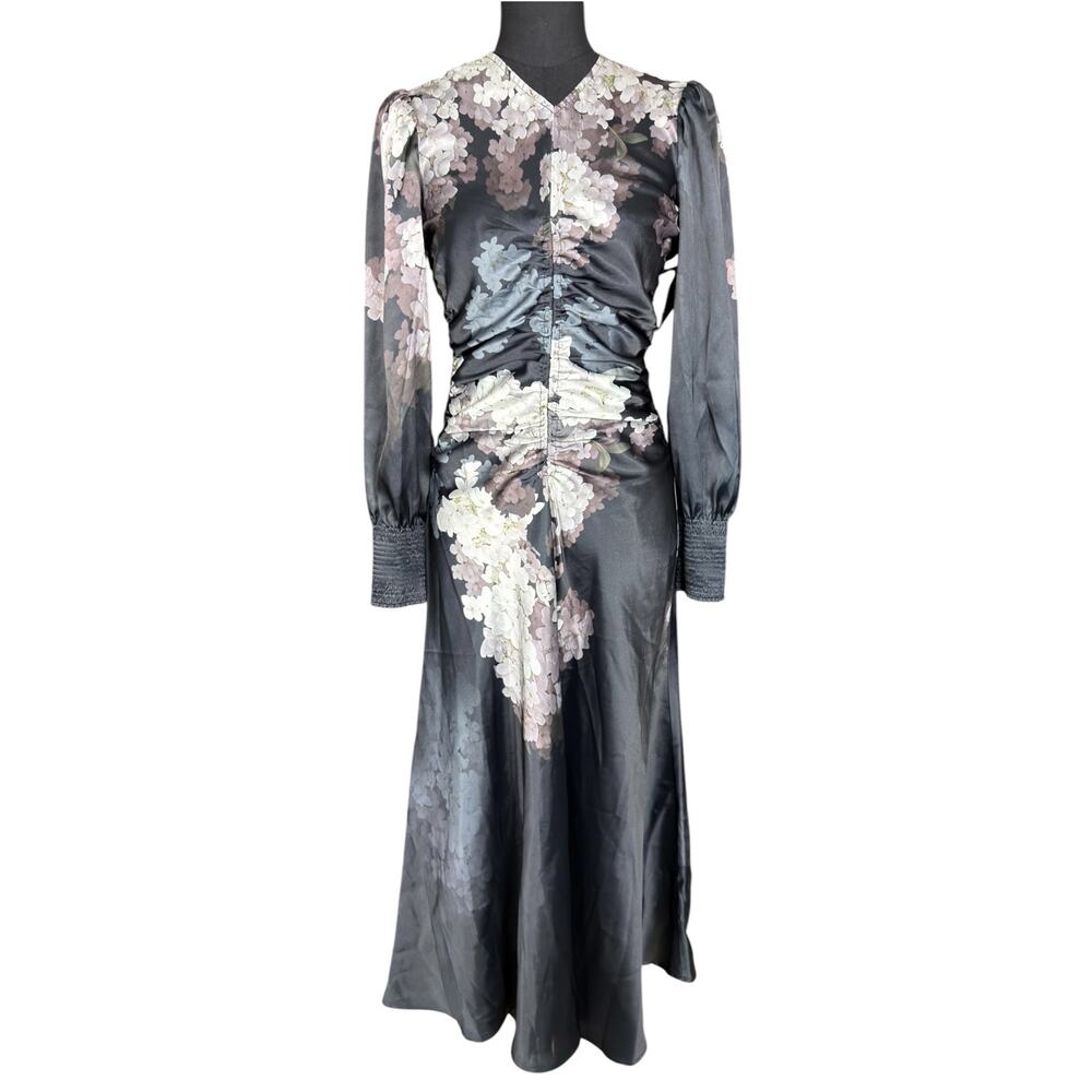 Yakira Bella Audrey Dress Women's S Long Sleeve Black White Floral Maxi NWT $168